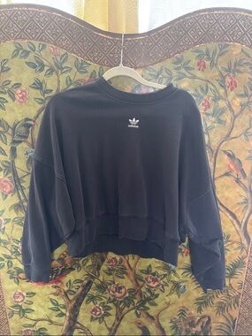 adidas Black Cropped Boxy Crewneck Sweatshirt